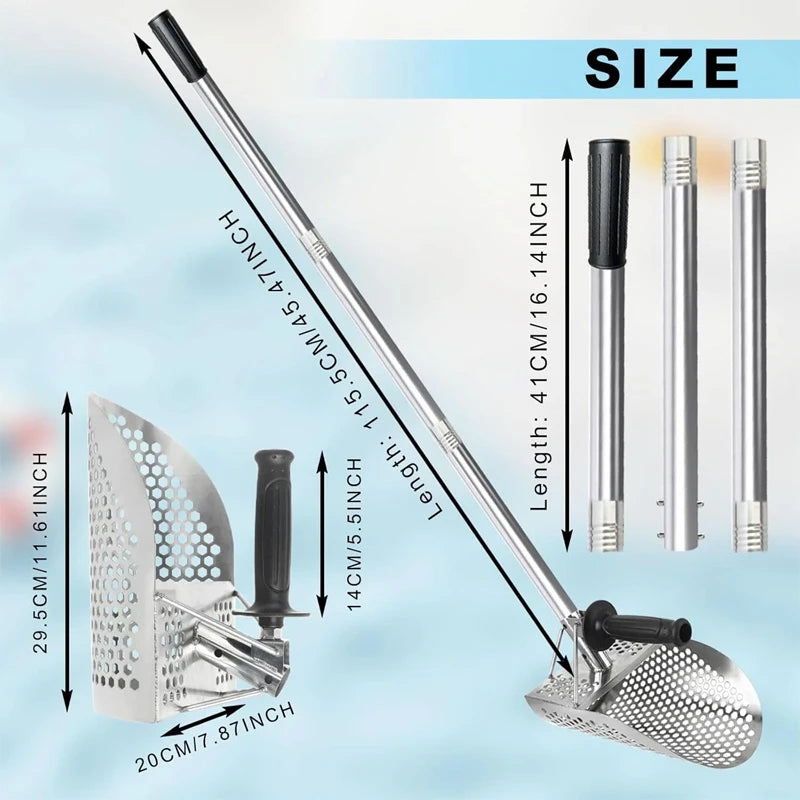 Stainless Beach Sand Scoop Metal Detecting with Handle Tool Fast Sifting Metal Detector Treasure Hunting Shovel Tool