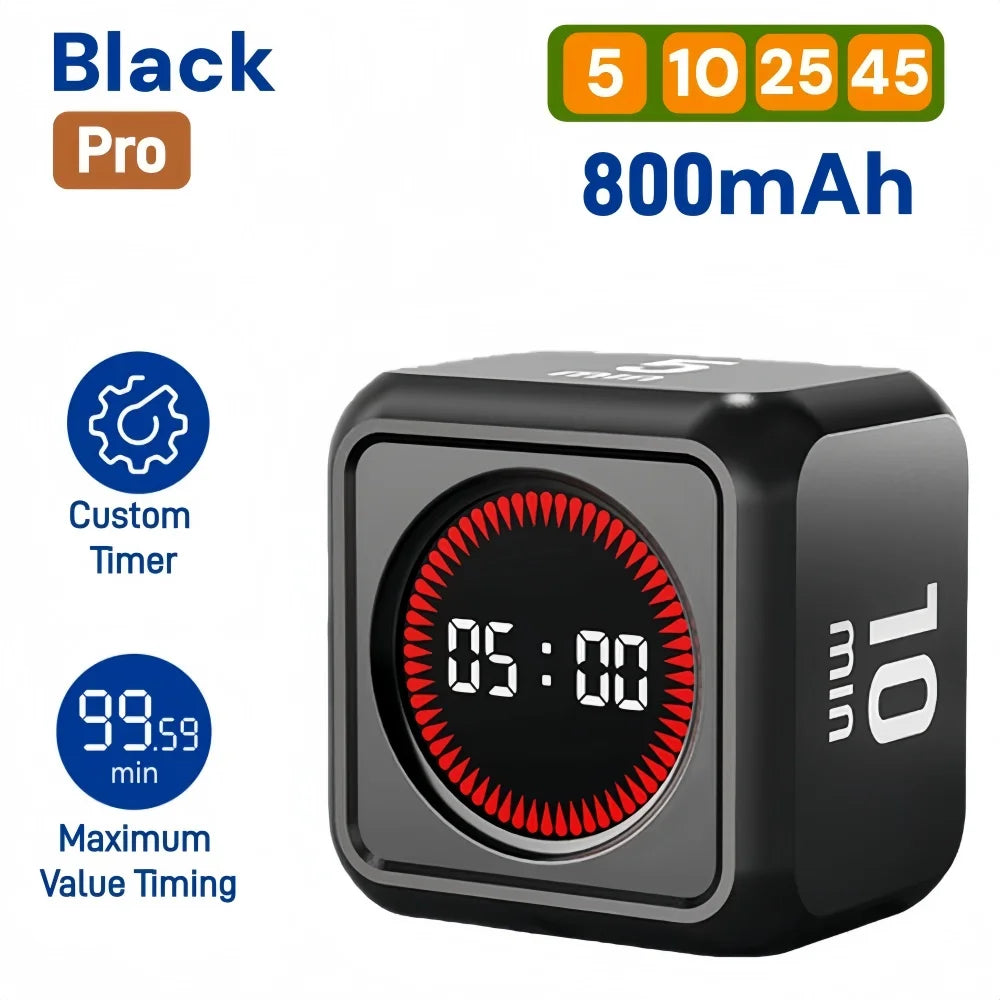 Pomodoro Flip Digital Timer Silent Visual Countdown 5/10/25/50min Kitchen Study Black/White