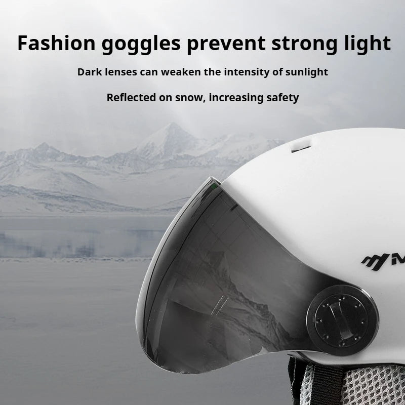 MOON-Skiing Helmet with Integrally Molded Goggles, PC and EPS Outdoor Sports, Ski Snowboard and Skateboard