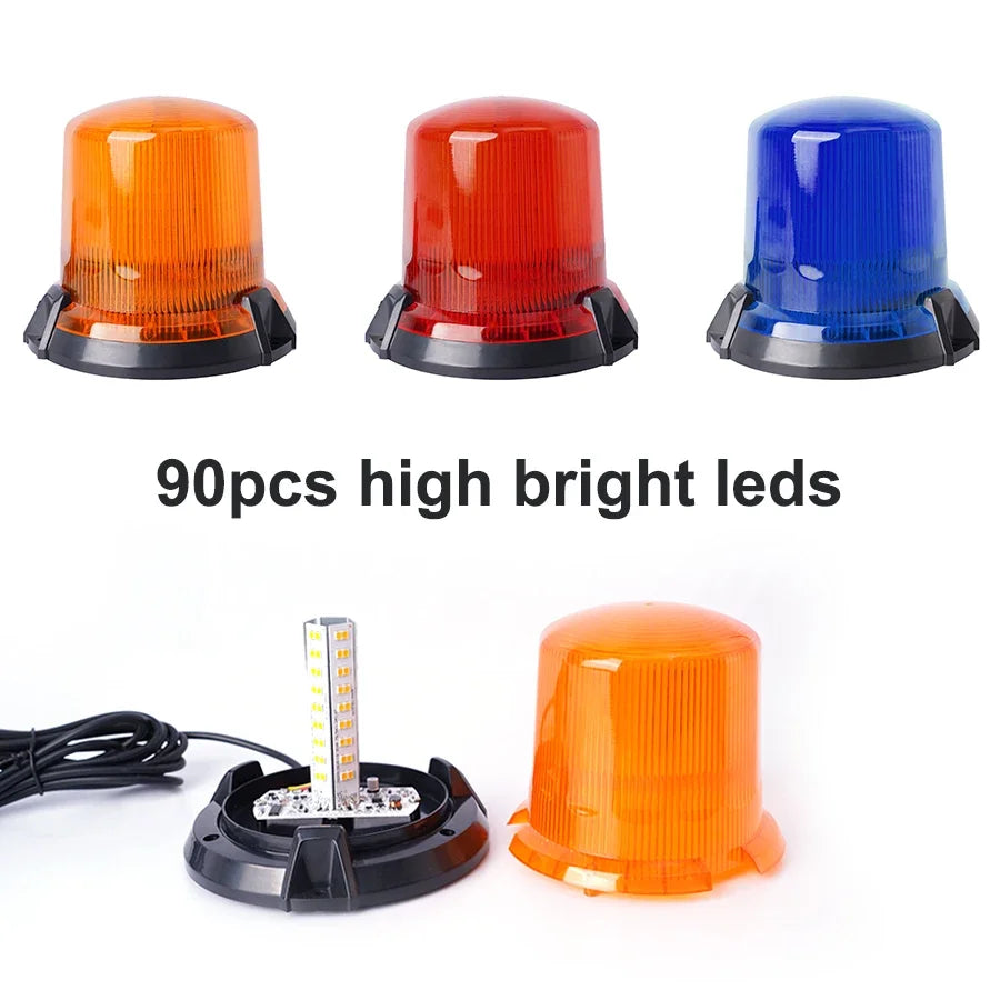 90 Led Car Strobe Light Emergency Car Rotating Traffic Indication Flash Beacon Light LED Orange Blue Red Flash Car Warning Light