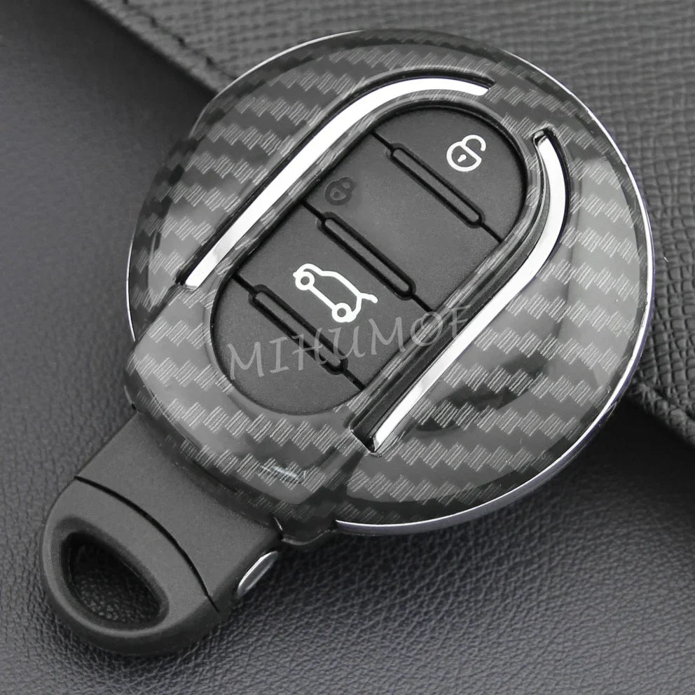 Carbon Fiber Car Key Fob Cover Case Chain Ring For Mini Cooper S One Countryman Clubman F54 F55 F56 F57 F60