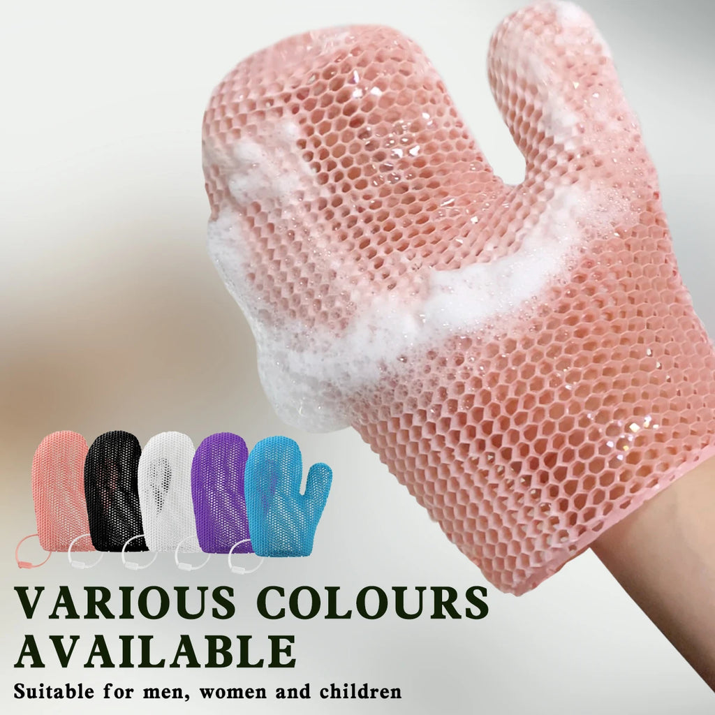 Exfoliating shower glove with colorful honeycomb weave and TPU high elasticity antibacterial material - gentle, safe and durable