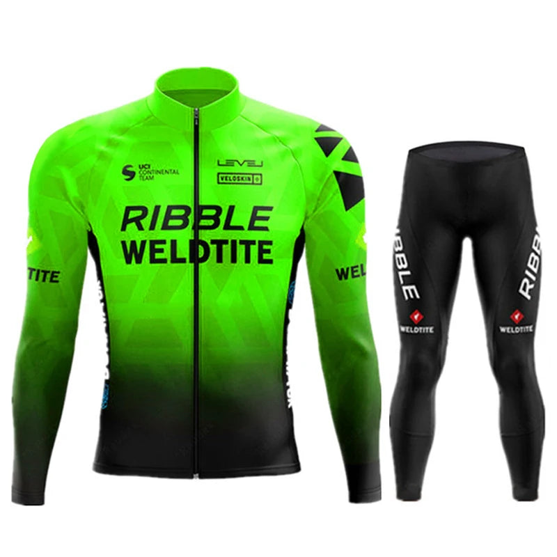 2026 Spring Cycling Jersey Set Ropa Ciclismo Orange Bicycle MTB Clothing Road Bike Suit Men Long Sleeve Bicicleta Bib Pants Set