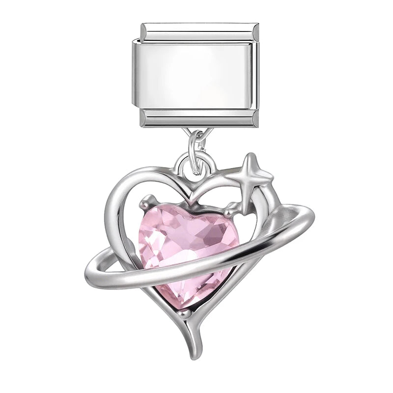2025 New Sweet Pink Zircon Heart Bows Cherry Moon Star DIY Making Bracelet Women Men Stainless Steel 9mm Italian Charm Links Fit
