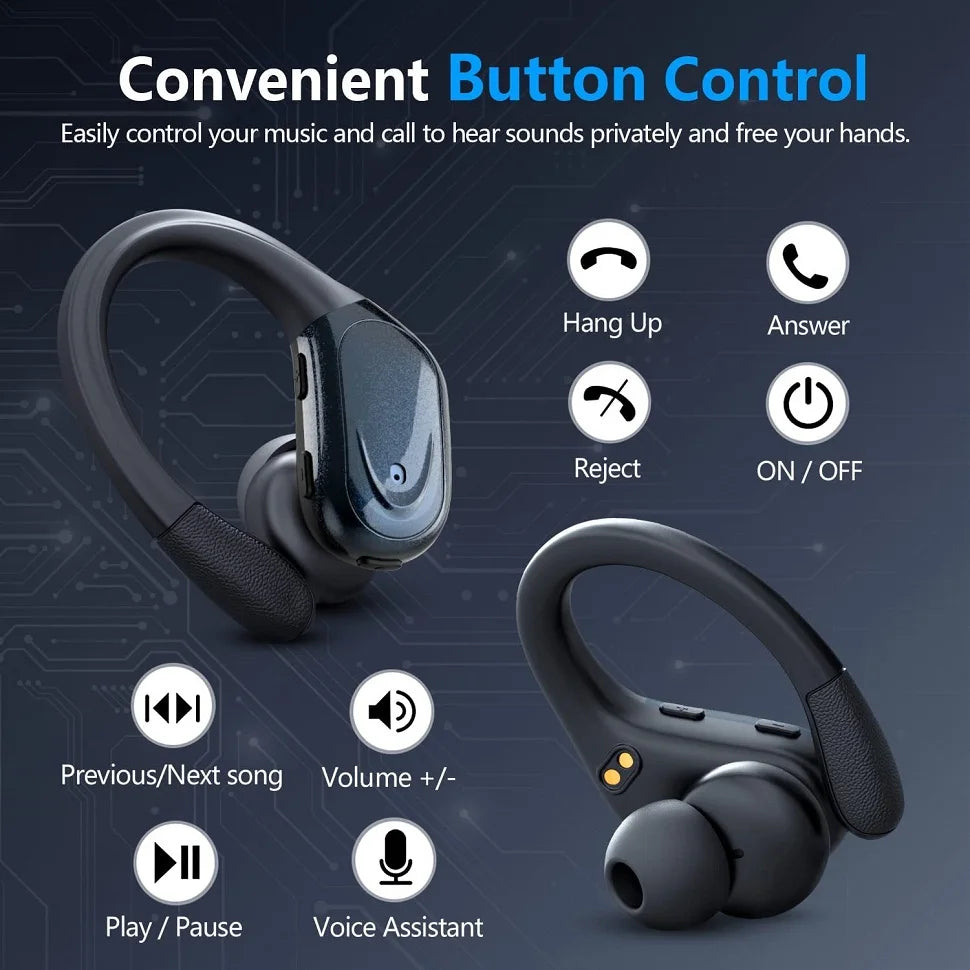 75Hrs Bluetooth 5.3 Earphones IP7 Waterproof Wireless Headphones with ENC Noise Cancelling Mic Deep Bass For Sports Workout Gym