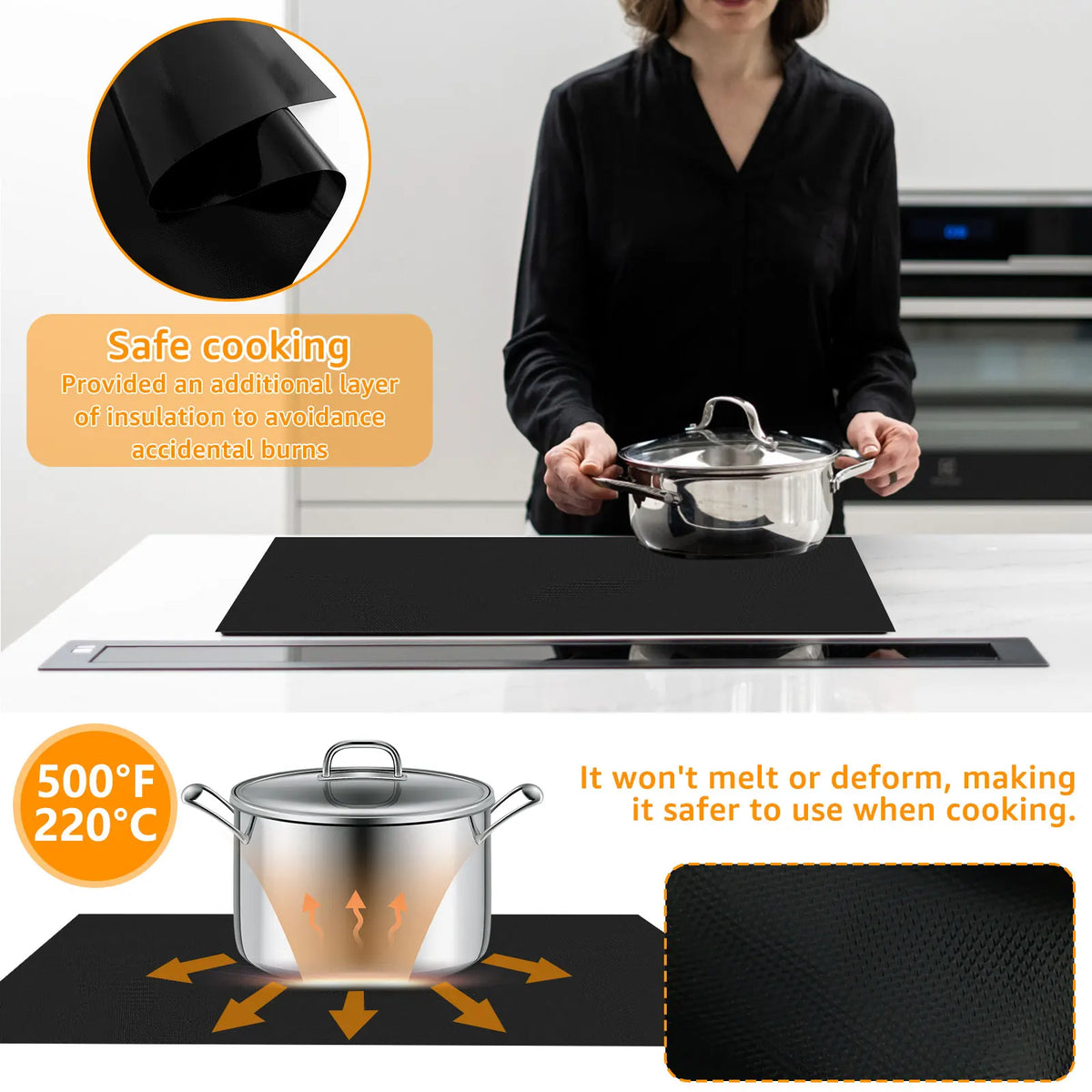 Silicone Induction Cooktop Mat Non-Slip Electric Stove Top Cover Protector 52x78cm 1pc