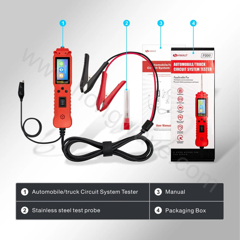 HWAUT P200 P100 24V 12V Automotive Probe Pen Car Tester DC Voltage Resistant Meter Circuit Battery Scanner Auto Diagnostic Tool