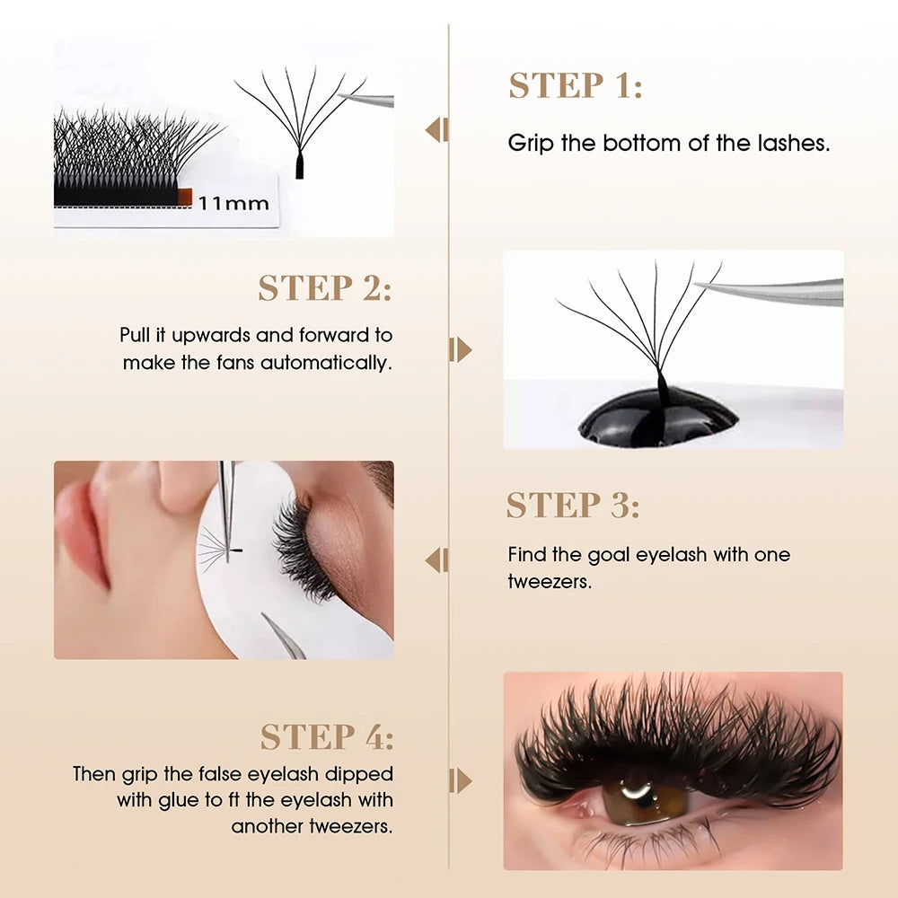 Wholesale MASSCAKU 10cases/lot 0.07mm Thickness Waterproof W Design Eyelashes Wispy Handmade Premade Volume Fans Eyelash Bundles
