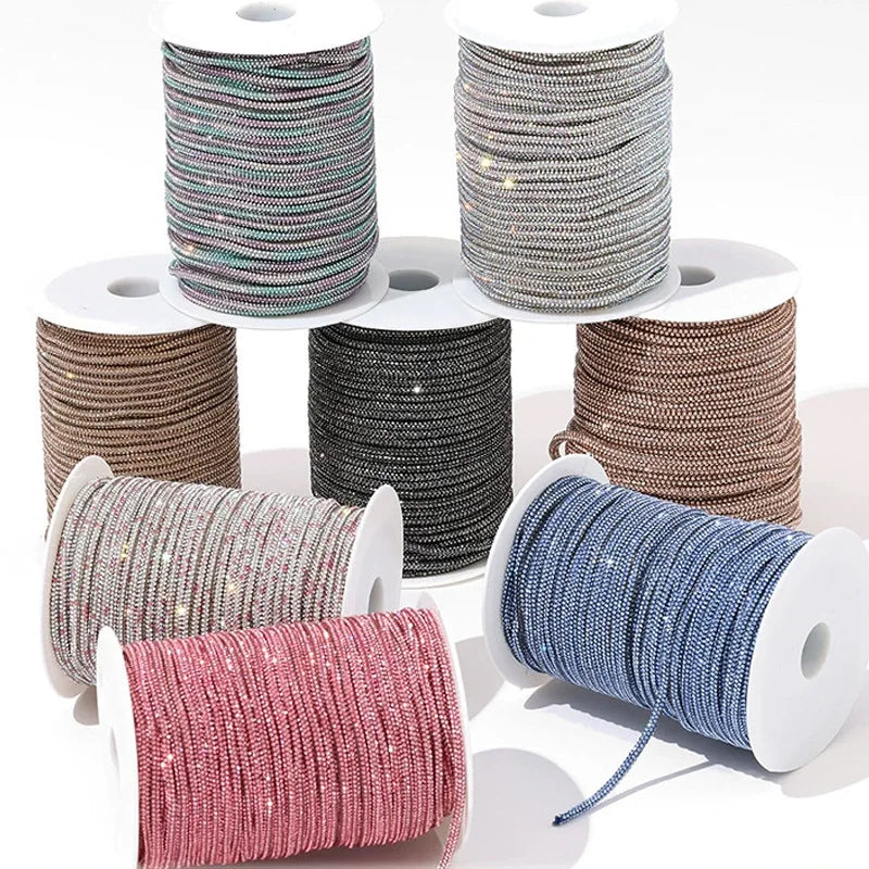 50yards 4mm Crystal Rhinestone Cord Trim Glass Diamond Rope DIY Sewing For Clothes Shoes Bags Wedding Dress Costume Decoration