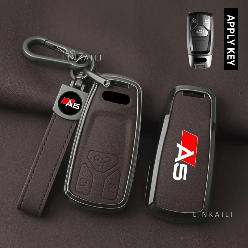 Suitable for Audi A5 Sports 2017 2019 2021 2022 Zinc Alloy Car Key Case Leather Fashion Car Keychain Auto Accessories