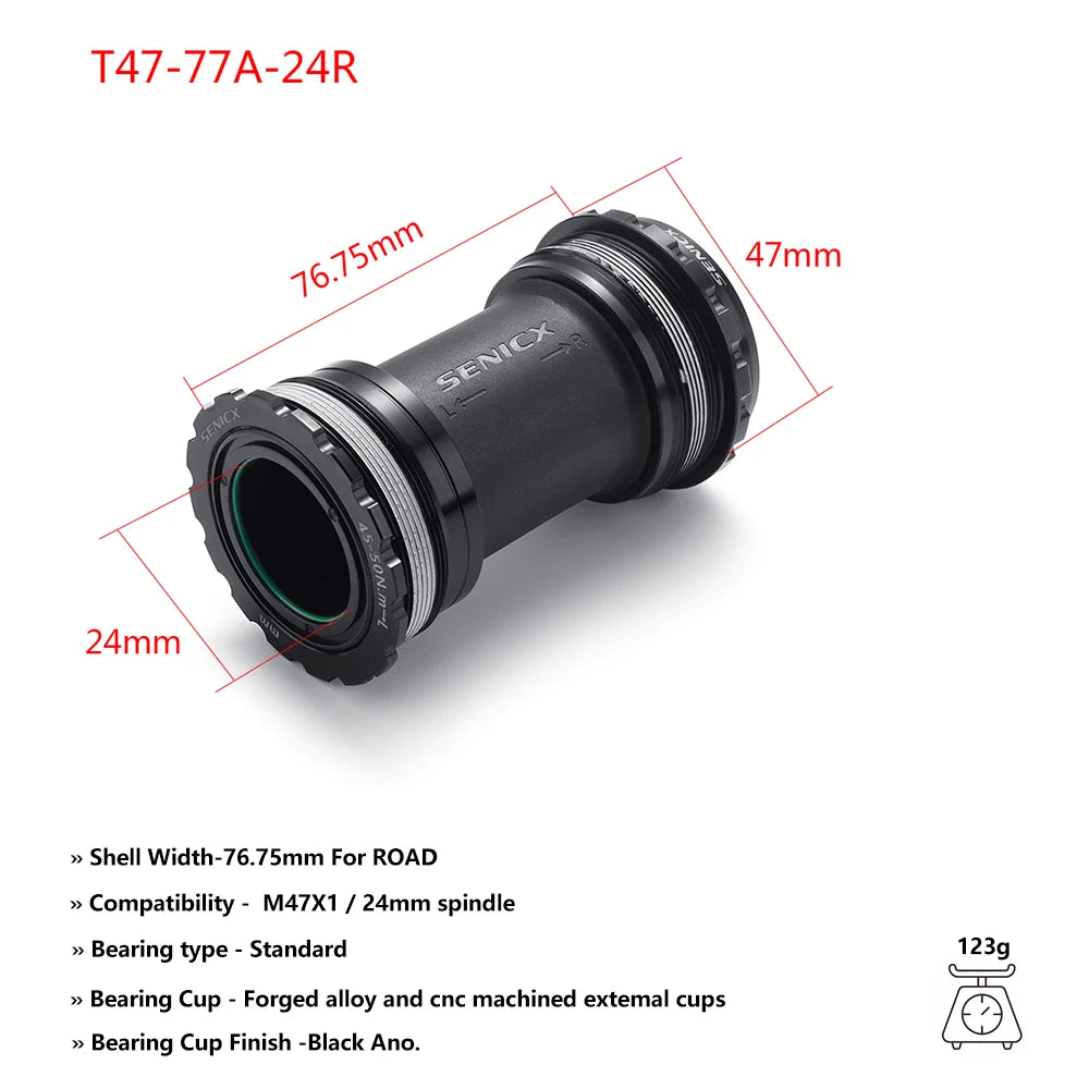 T47 Threaded Bottom Bracket for Road Bikes Ceramic/Steel Bearings Smooth Pedaling 68/77/85.5mm Axle Compatibility 24mm & DUB