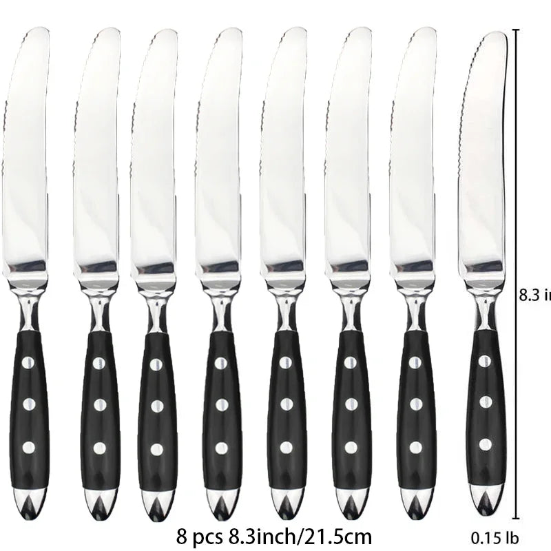 Hotel Stainless Steel Table Knife Fork Spoon Sets Teaspoon Teafork Steak Knife Cutlery Restaurant Serviing Set Black Wood Handle