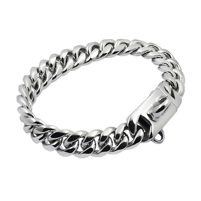 Metal Dog Collar Stainless Steel Pet Choker Gold Cuban Link Chain 14mm Wide Lead for Small Medium Large Dogs Pet Accessories