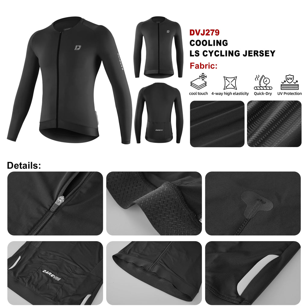 DAREVIE Men's Cycling Jersey DVJ278 Moisture Wicking Anti-Slip Hem, Black/Green/Grey/Red