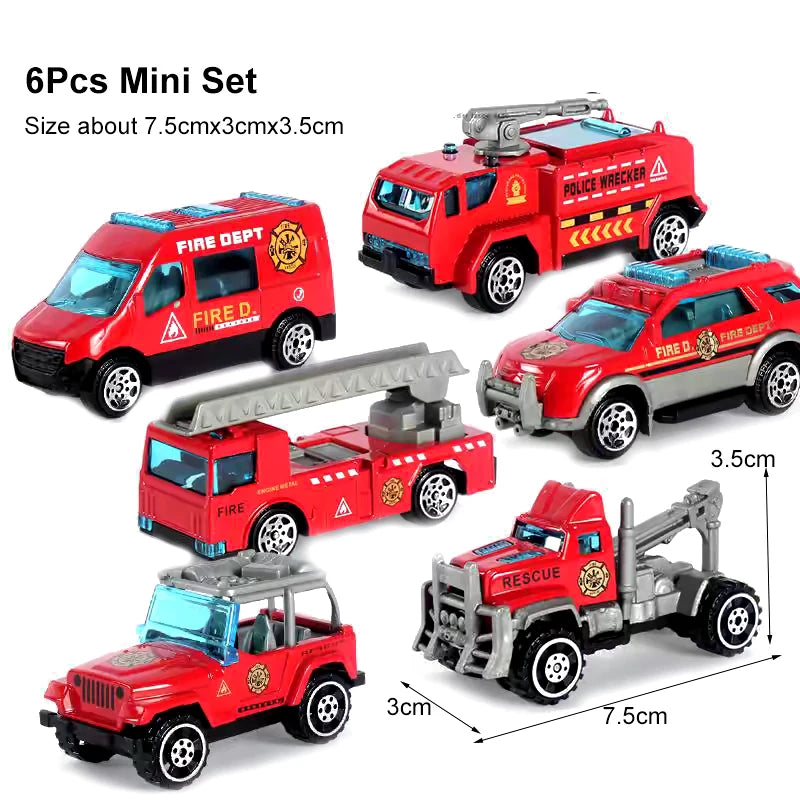 Fire Fighting Vehicle Set Construction City Rescue Fire Ladder Truck Tanker Water Cannon Car Alloy+Plastic Toys for Children