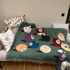 Billiard Balls Pattern Fringed Throw Blanket Retro Pool Balls Themed Woven Couch & Bed Blanket Game Room Decorative Throw