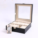DELESYS  Classic Style 2/3/4/5/6/8/10/12/20 Slots PU Leather Watch Display Case Organizer Jewelry Storage Box With Glass Top