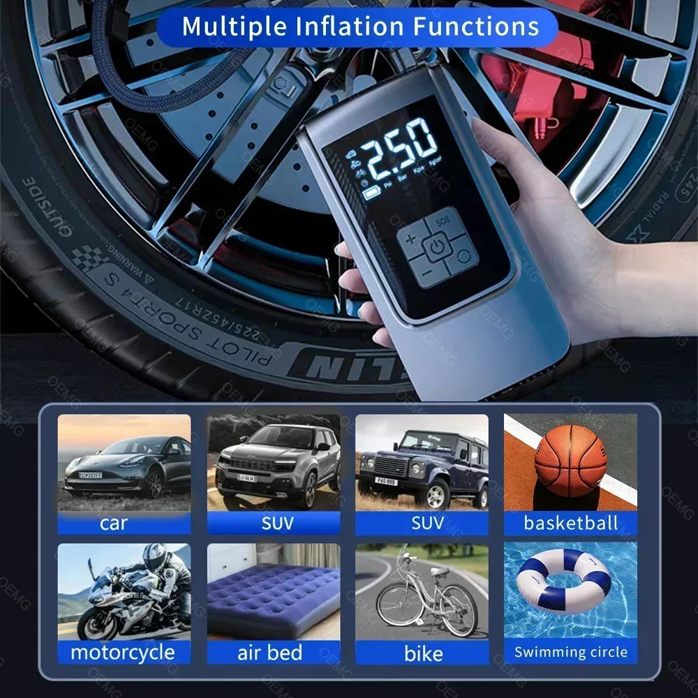 Portable Car Air Pump Wireless Tire Inflator Electric Air Compressor with LCD Digital Display for Car Motorcycles Bicycle Ball