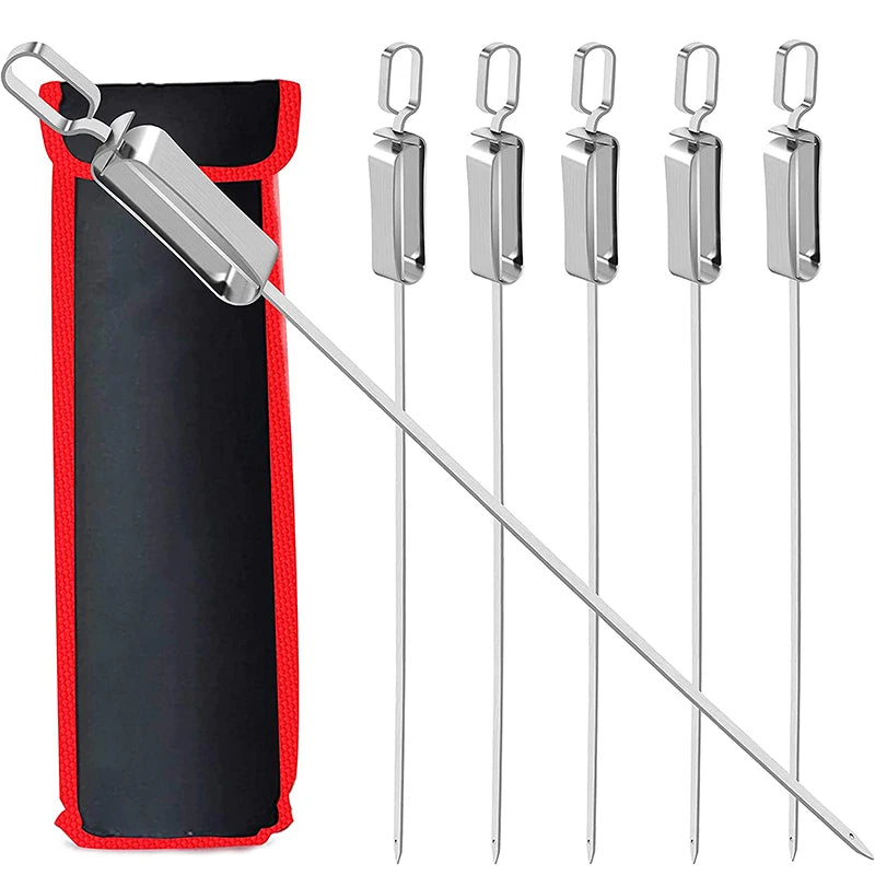 LMETJMA 17inch Kabob Skewers for Grilling Stainless Steel Flat BBQ Skewers with Quick Release Metal Sliding Handle JT45