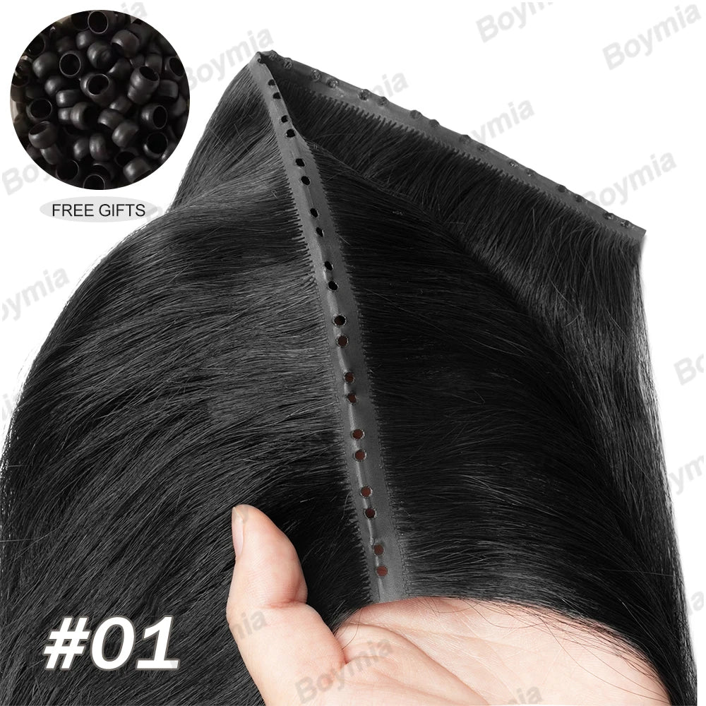 Butterfly Weft Extensions Human Hair Hand Tied Invisible PU Bundles Hole Flat Remy Twin Tabs PU Weft Free Beads 40-50g/Pack