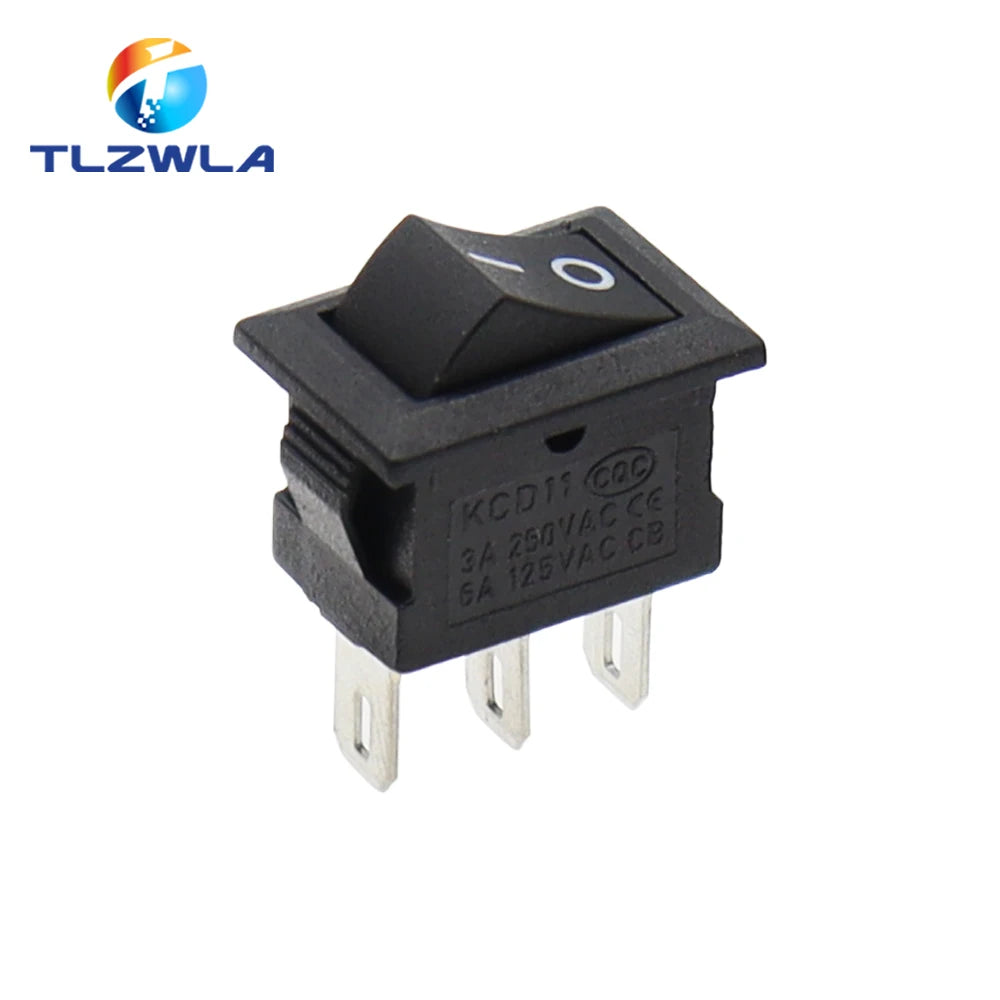 KCD11 Mini Rocker Switch 10x15mm 100pcs 2/3 Pin ON-OFF or ON-OFF-ON 3A 250VAC