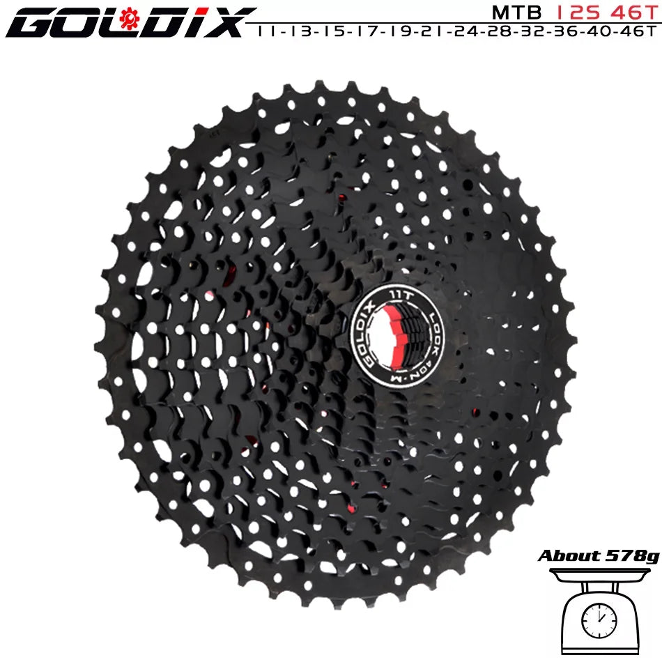 GOLDIX Black MTB Cassete 8/9/10/11/12 Speed 40/42/46/50/50T K7 8/9/10/11/12v Bicycle Freewheel Bicycle Sprocket for Shimano/SRAM
