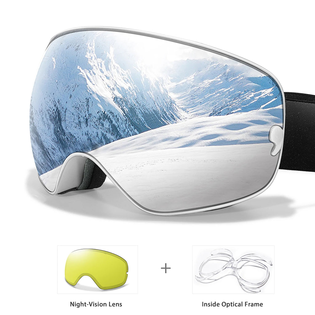 Anti-Fog SKI Goggles Snowboard Goggles UV400 with Night Vison Lens Men Women Teen Best Gift for Christmas and New Year