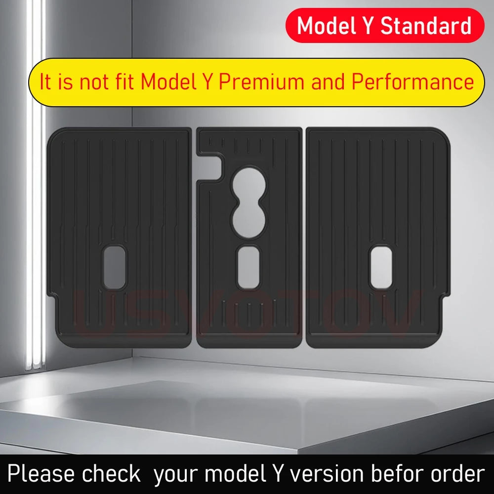 Tesla Model Y Standard 2025-2026 TPE trunk mat set, rear cargo + frunk options