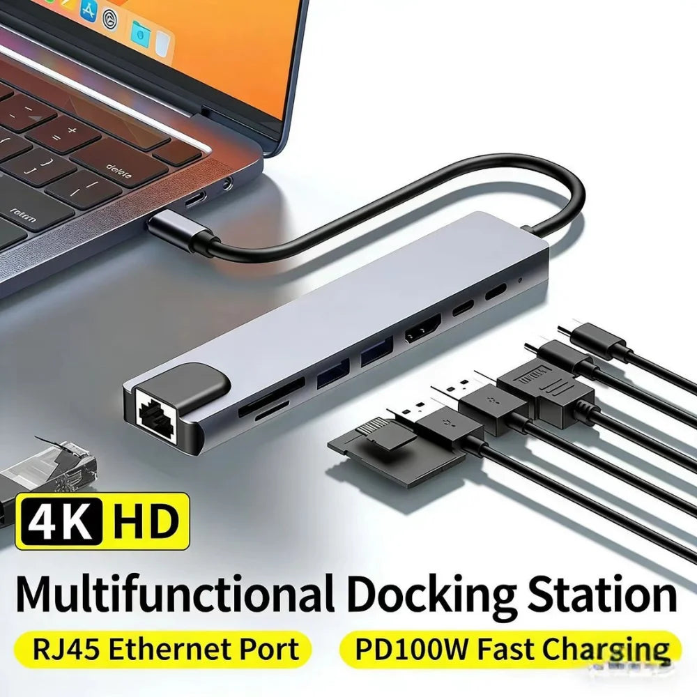 USB C HUB Type C Splitter Thunderbolt 3 Docking Station Laptop Adapter With For Macbook Air M1 iPad Pro RJ45 HDMI
