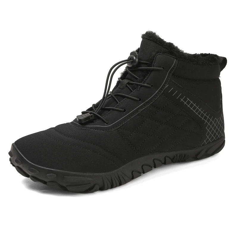 Men's Women's Winter Barefoot Hiking Boots, Slip On Warm Zero Drop Snow Boot, Wide Toe Box Ankle Booties, Minimalist Waterproof
