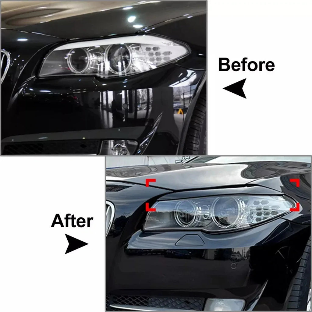 1Pair Car Headlight Eyebrow Eyelid Lamp Trim Cover For BMW 5 Series F10 F11 F18 2011-2014 Glossy Black Evil Style Sticker