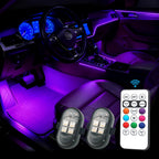 RGB Car Interior LED Light Kit with Wireless Remote, USB-C Rechargeable, Multi-Mode (2-10pc)