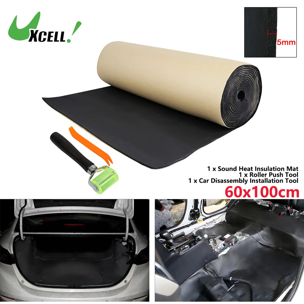 Uxcell 200X50cm 5mm 8mm 10mm 10.76sqft Car Acoustic Foam Floor Tailgate Sound Insulation Deadener Mat Noise Reduction Pad Black