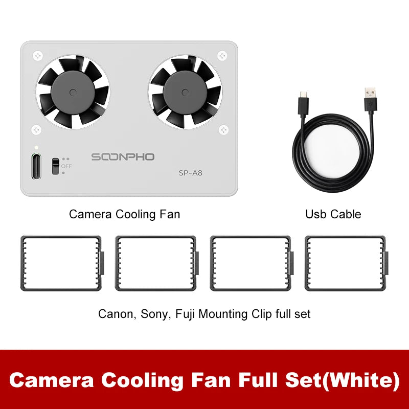 SOONPHO SP-A8 Camera Cooling Fan for Sony Canon FUJI A7M4 ZVE1 A6700 A7C2 ZVE10 ZV1 R5 90D XS10 XT4 X-H2S Dslr Cooling System