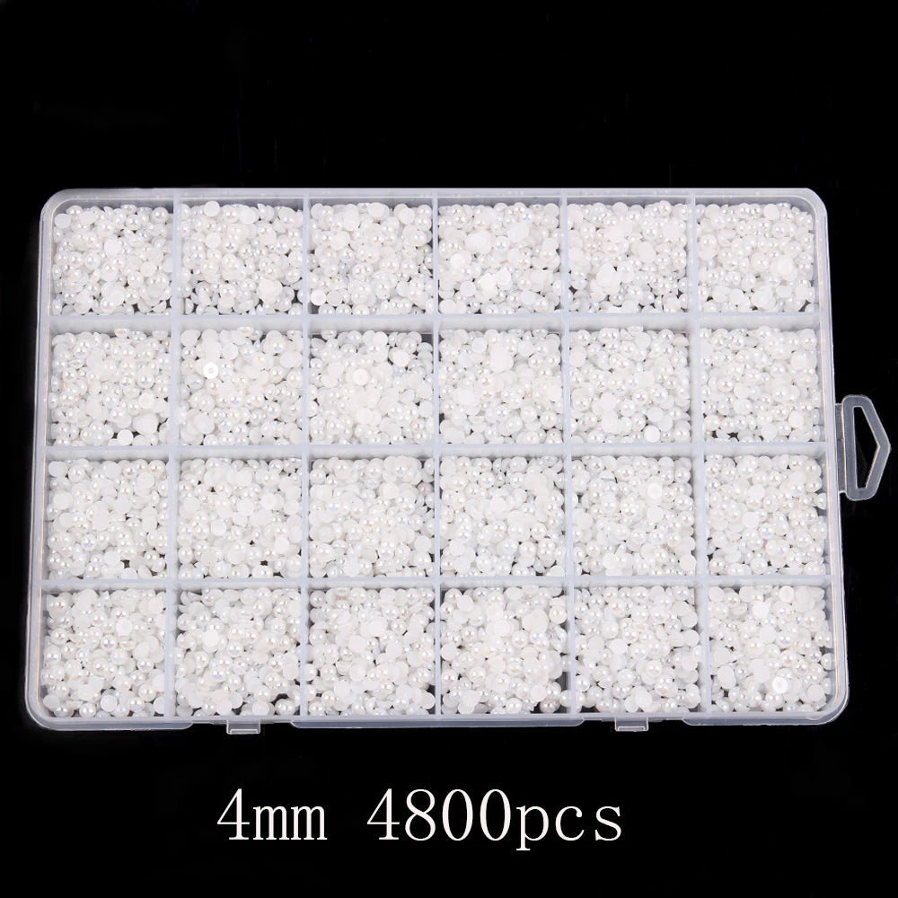 1 Box Half Round ABS Pearl Flatback Beads Multi-Size for Nail Art Jewelry DIY Crafts