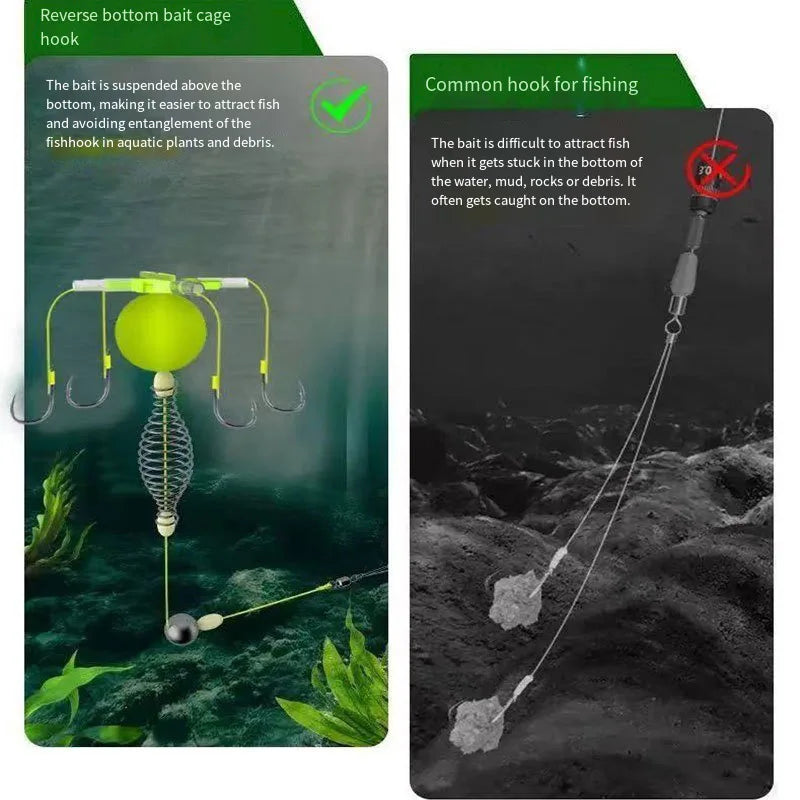 Newest 1-5PCS Hook Fishing Bait Cage Four Hook Carbon Steel Line Group Feeder Sinker Float Sharp Fishing Spring Bait Cage Tools