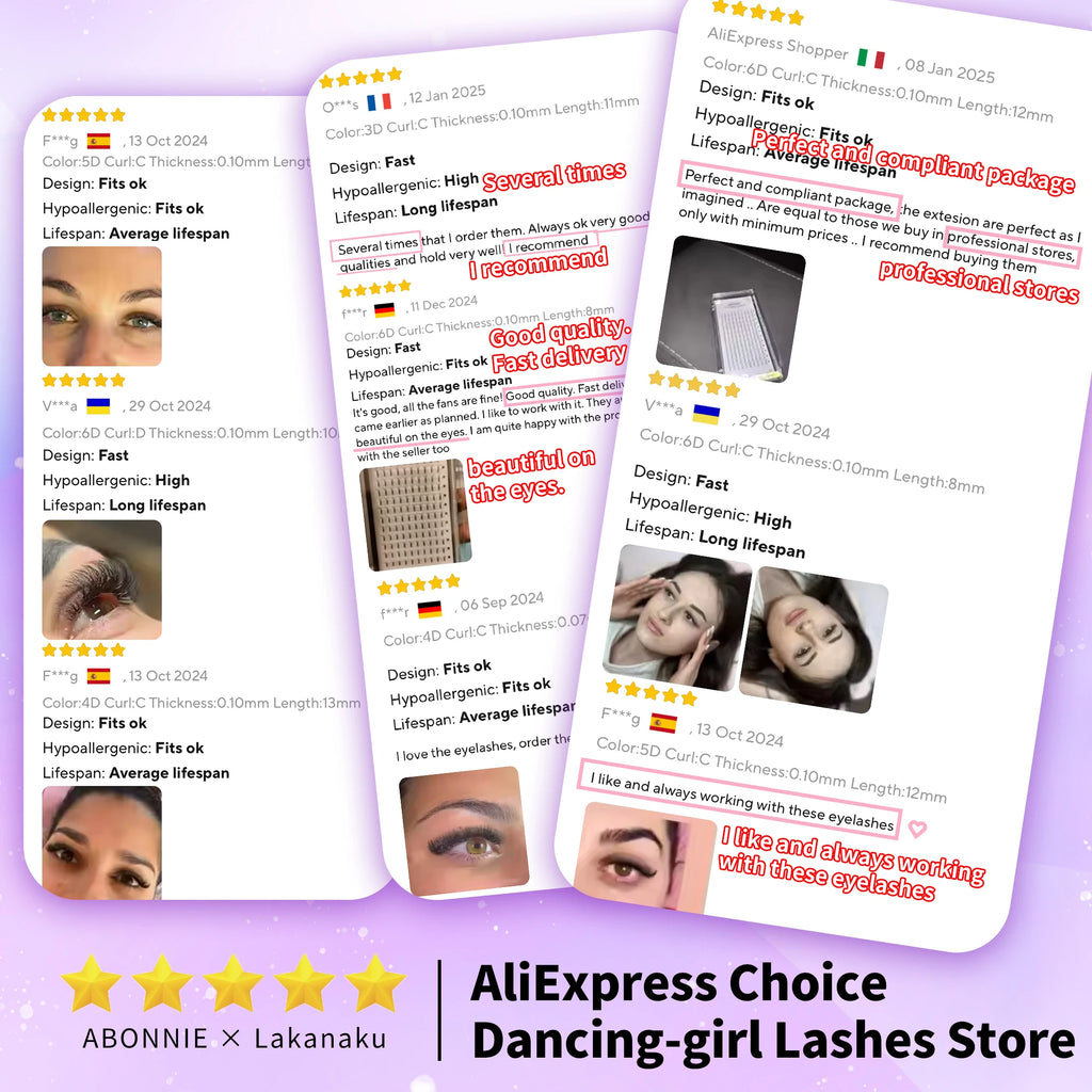 Abonnie 10 Cases Russian Volume Eyelash Extensions Eyelash Bouquets Volume Long Stem Soft Matte Black Premade Extension