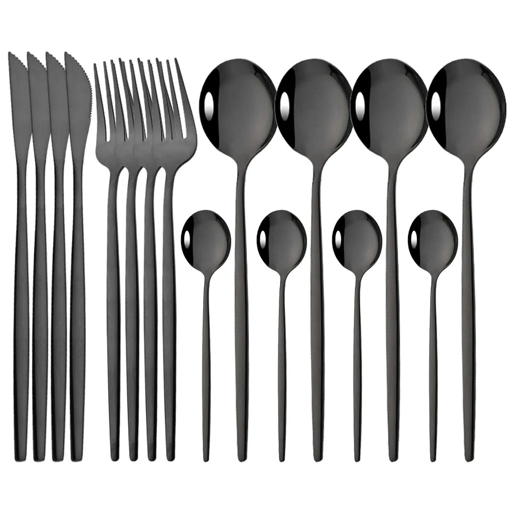 16pcs Pink Gold Dinnerware Tableware Set Mirror Stainless Steel Cutlery Kitchen Knife Fork Spoon Restaurant Wedding Flatware Set