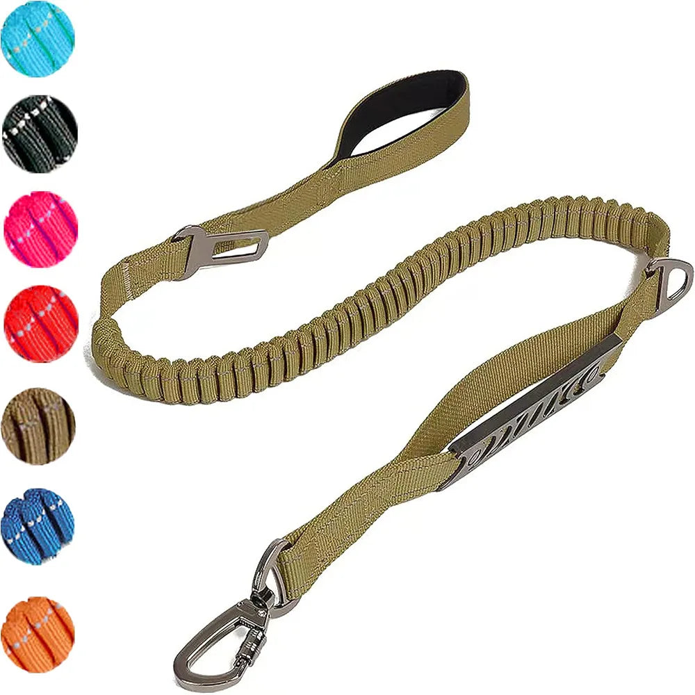 Fashion&cool Heavy Duty Dog Leash Especially Large Dogs，Reflective Dog Walking Training Shock Absorbing Bungee  Car Seat Belt