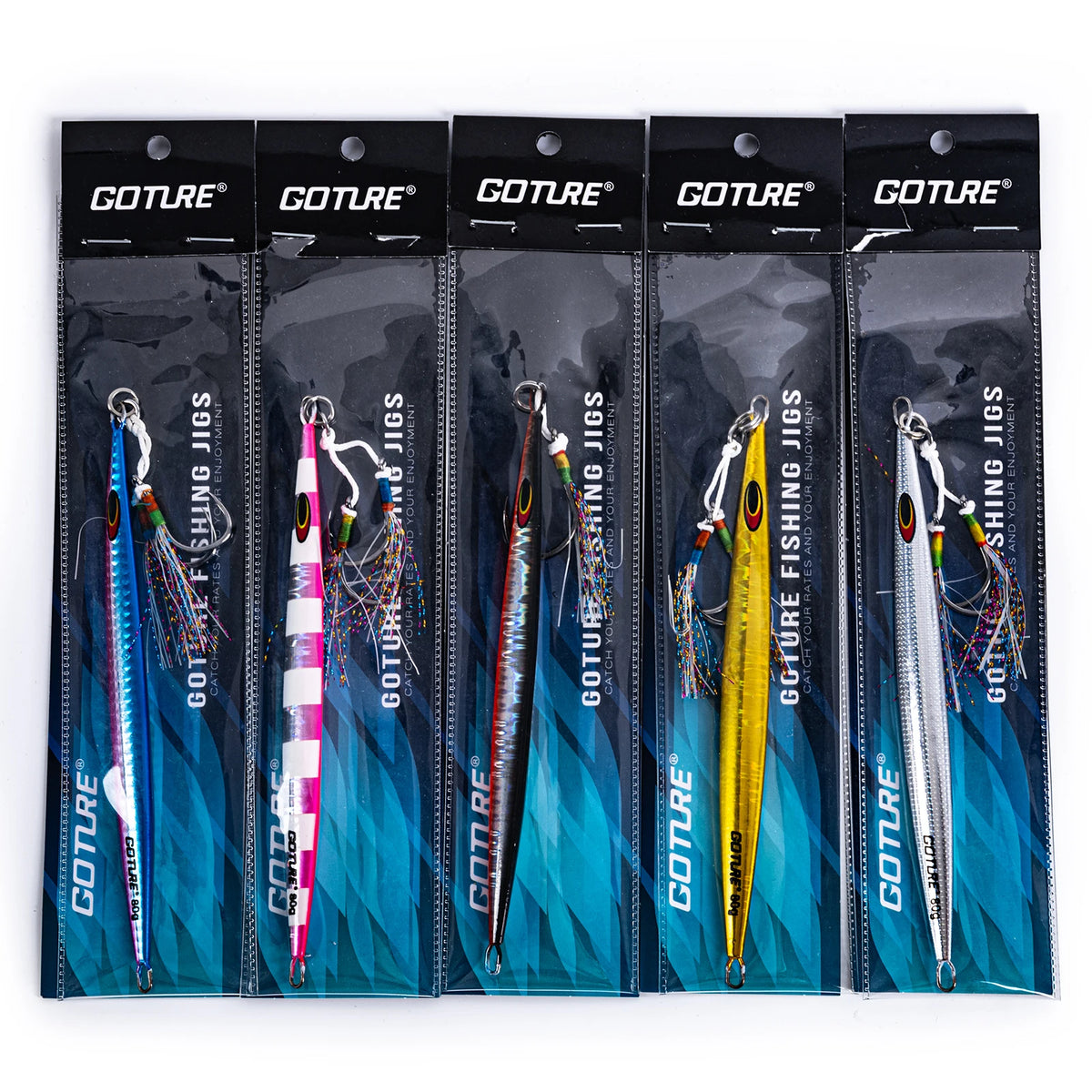 Goture 80g 160g 200g Jig Fishing Lure Set Fast Sinking Jigging Lure Luminous Reation Double Hooks  Metal Jig for sea fishing
