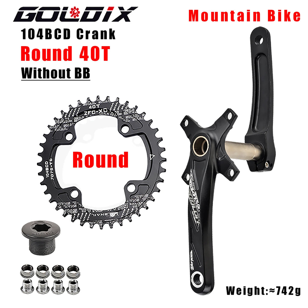 GOLDIX 104BCD Wide and narrow teeth bicycle crankset 170/175mm crank Round/Oval chain ring 32T/34T/36T/38T Bicycle crankset