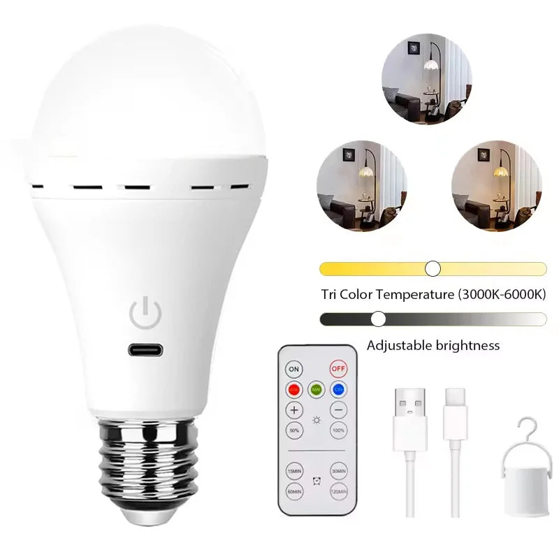 Rechargeable Light Bulb RGB color USB Led Bulb  Smart Bulb Dimmable E27 Bulbs with Timing Cordless Battery Operated Light Bulb