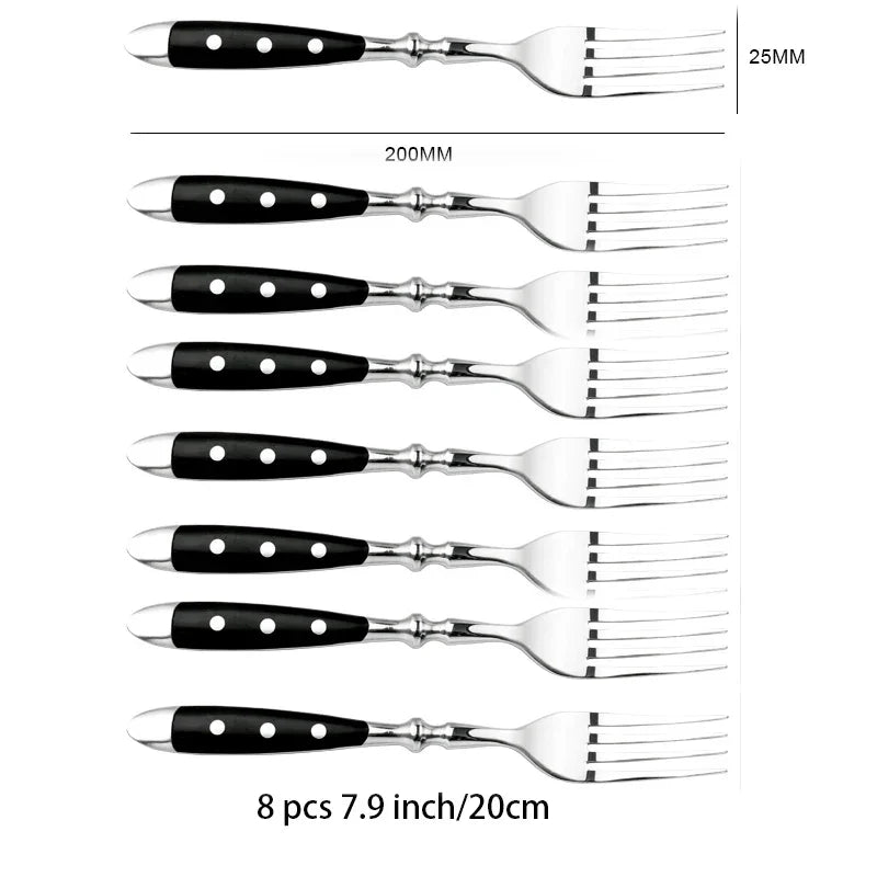 Hotel Stainless Steel Table Knife Fork Spoon Sets Teaspoon Teafork Steak Knife Cutlery Restaurant Serviing Set Black Wood Handle