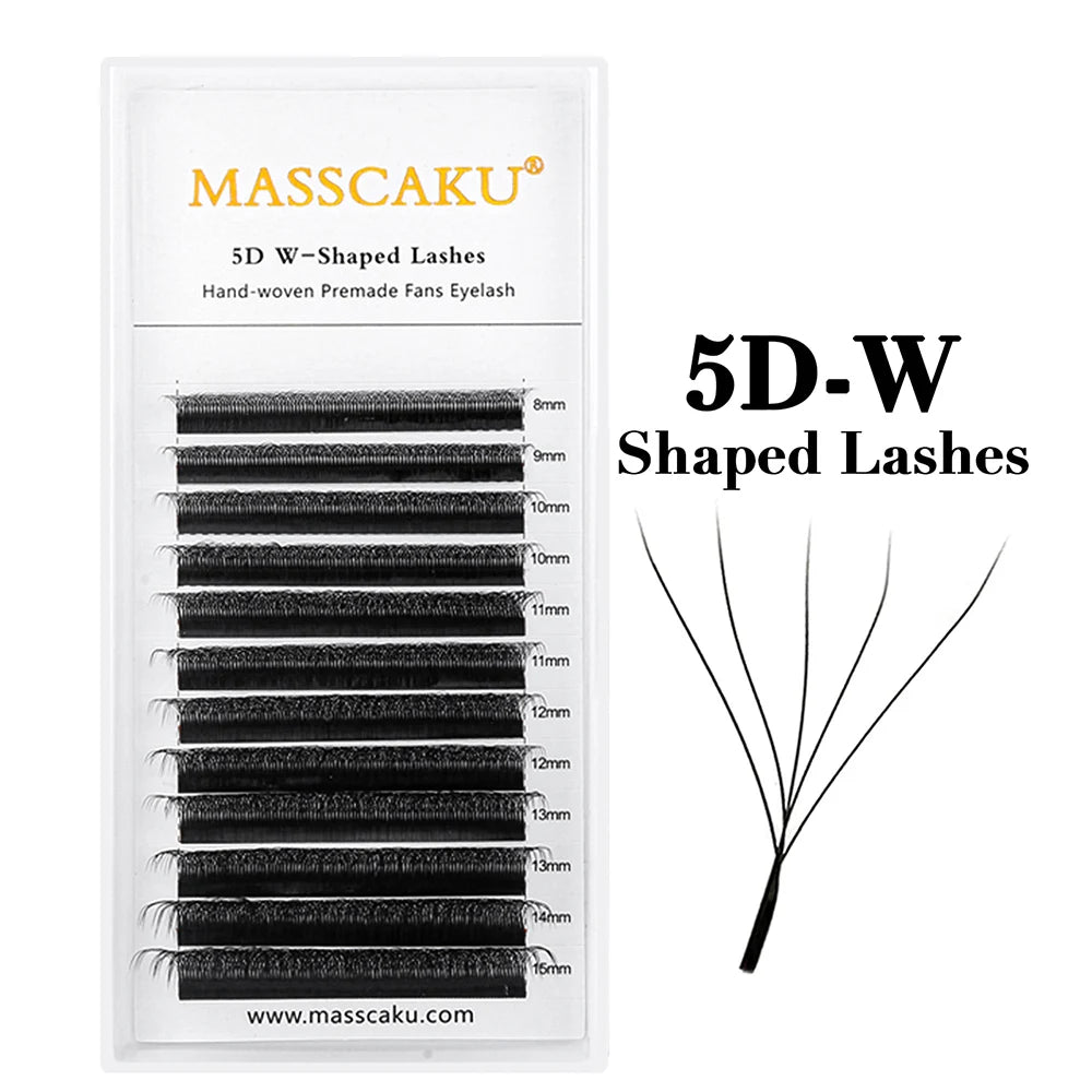 Wholesale MASSCAKU 10cases/lot 0.07mm Thickness Waterproof W Design Eyelashes Wispy Handmade Premade Volume Fans Eyelash Bundles