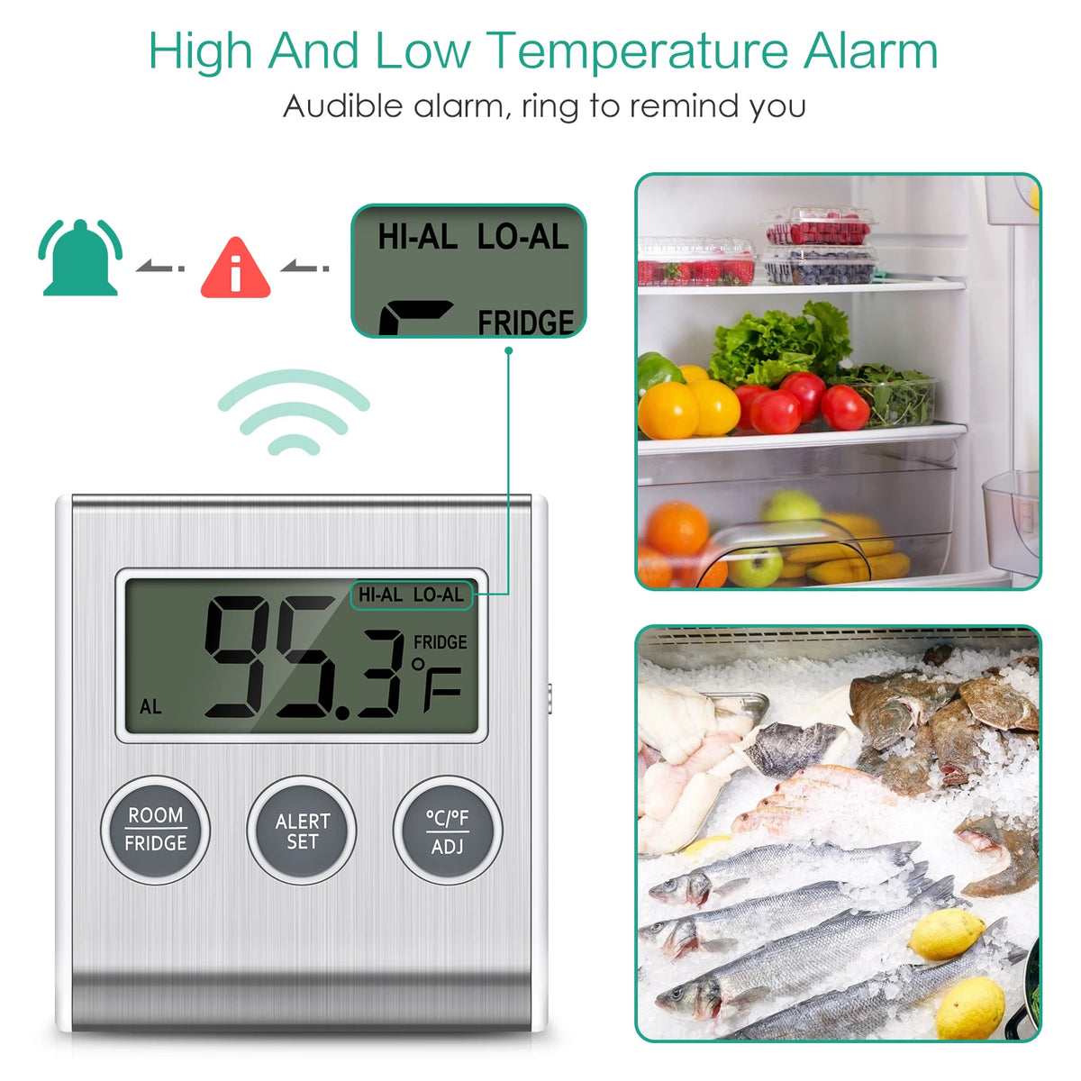 ORIA Refrigerator Thermometer Freezer Thermometer with  External Probe Digital FridgeThermometer for Home Kitchen Restaurants
