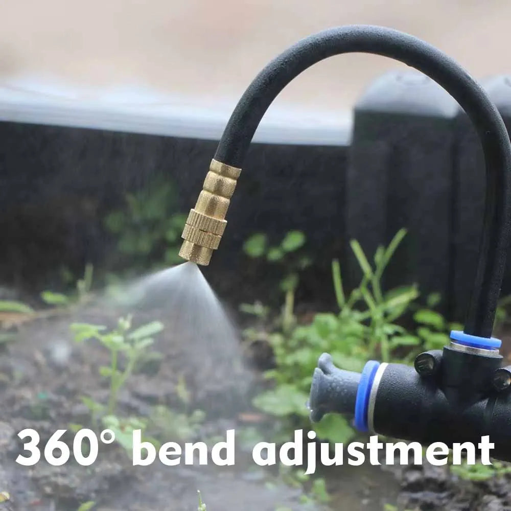 30-5m 1/4" 4/6mm Misting Cooling System 360° Free-bend Adjustable Nozzle Atomizer Sprayer for Outdoor Garden Irrigation Watering