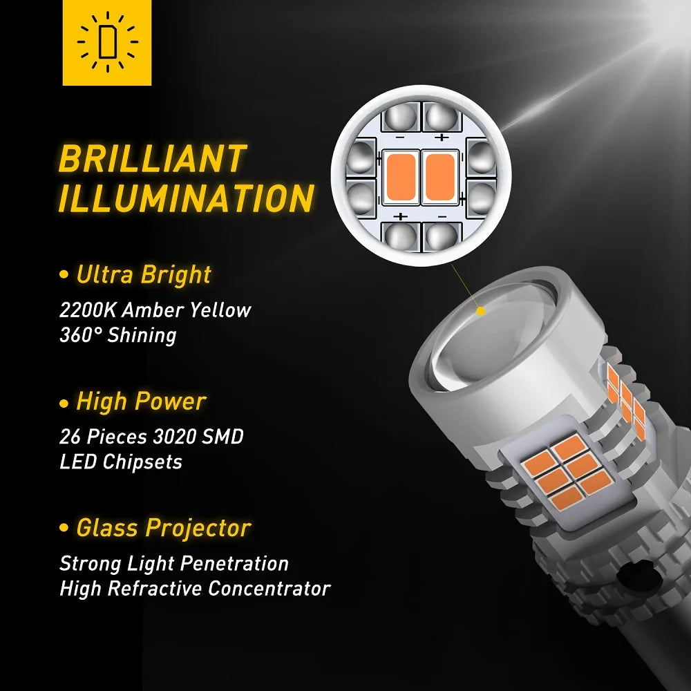 AUXITO 1156/7440 LED Turn Signal Bulbs Canbus 2200K Amber Yellow 12V 24W 2pcs