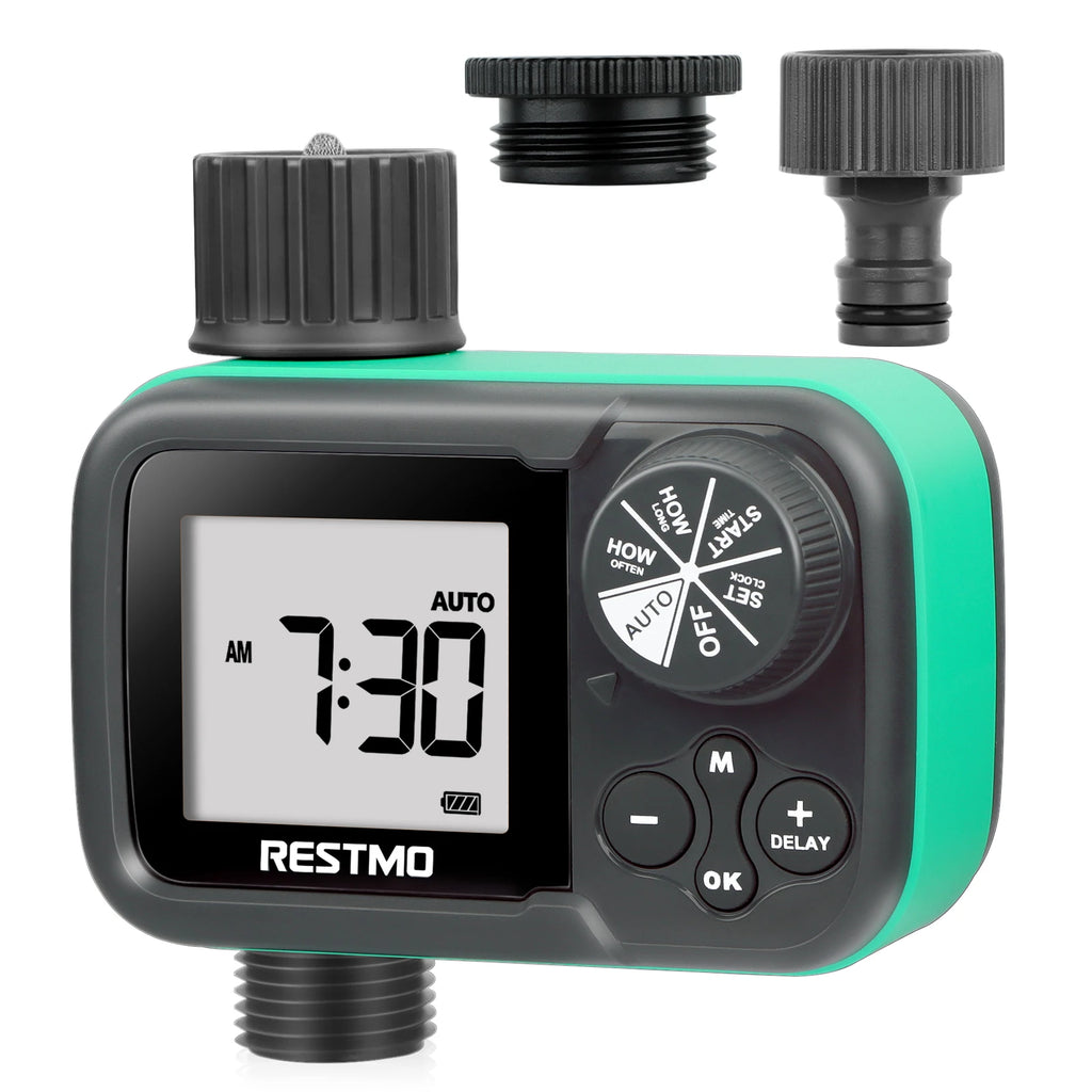 Low Water Pressure Garden Water Timer Sprinkler Controller for Rain Barrels, Green