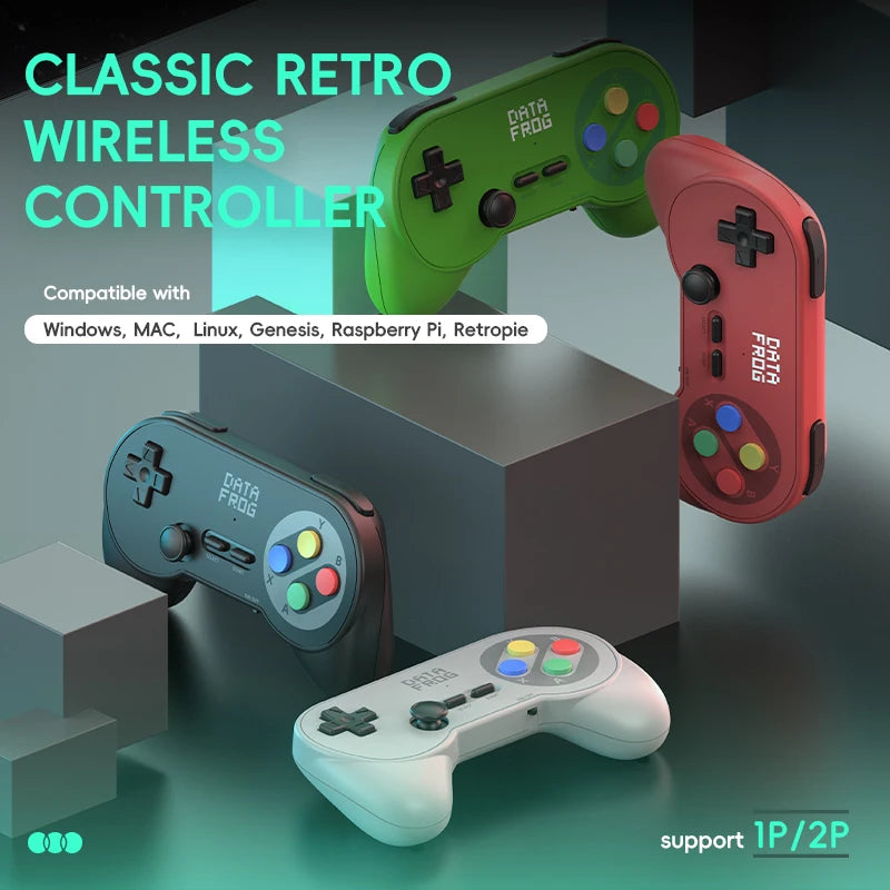 Data Frog PC07 Classic Style Wireless Game Controller, Dual Receiver, Retro Gamepad for PC DInput, Android TV, Arcade Gaming