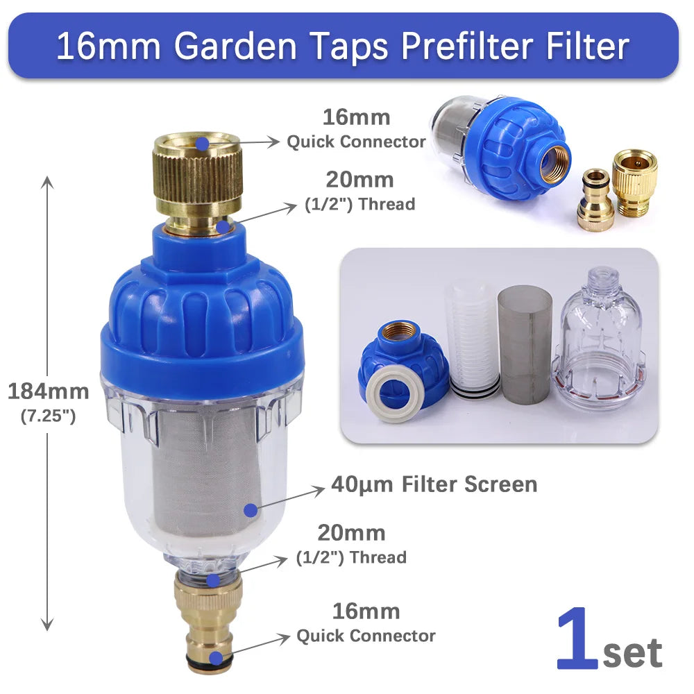 1/2" 40μm Prefilter 16mm Pacifier Garden Taps Faucet Filter Quick Connector 316 Stainless Steel Screen Irrigation Hose Adapter